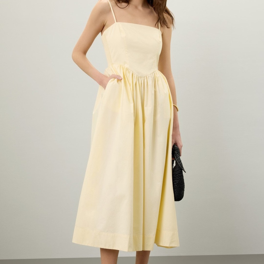 Ronny Kobo x RTR Yellow Corset Midi Dress